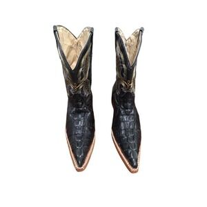 Veretta Kids 21/ US1 Black Crocodile Leather Western Cowboy Boots Embroidered Po